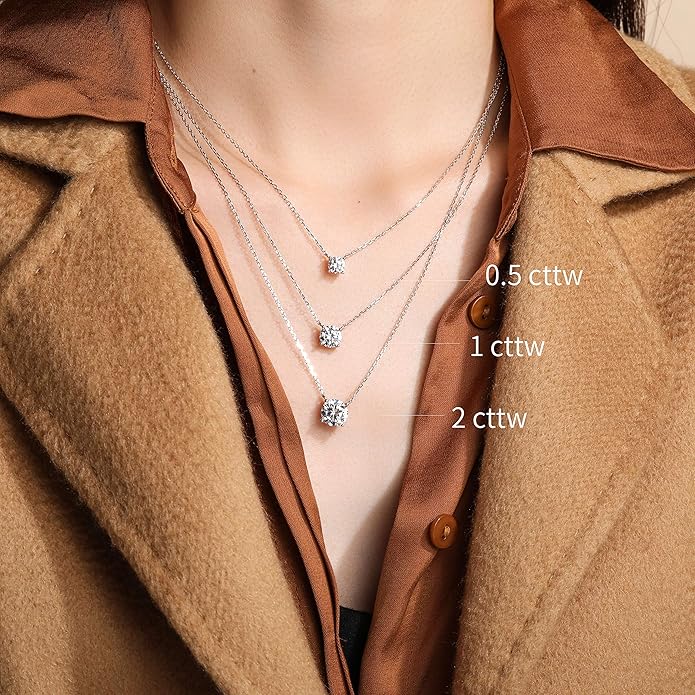 S.Leaf 18Karat Gold Plated Cubic Zirconia Necklace for Women S925 Sterling Silver 0.5/1/2cttw Dainty Crystal Cubic Zirconia Pendant Necklaces Best Friend Birthday Gifts for Women Trendy Sister Mom Wife Womens Her Friend Party