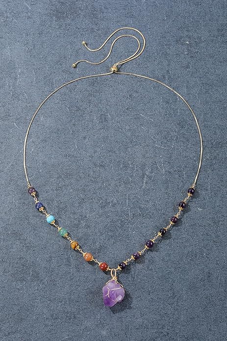 Jovivi Healing Stone Necklaces 7 Chakra Beads Necklace for Women Adjustable 14K Gold Plated Wire Wrapped Raw Quartz Crystal Pendant Necklace Gemstone Jewelry Mothers Day Gift