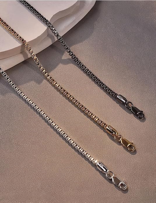 925 Sterling Silver Box Chain 2/3/4/5mm Necklace for Men Silver Link Chain for Women 16/18/20/22/24/26/30 Inches