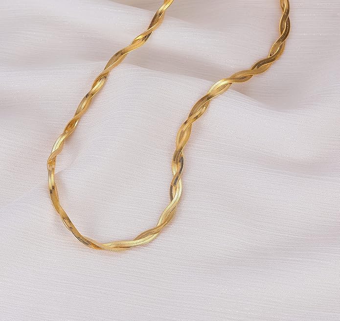 CHESKY 14K Gold/Silver Plated Snake Chain Necklace Herringbone Necklace Gold Choker Necklaces for Women Gifts Jewelry 1.5/3/5MM(W) 14"/16"(L)