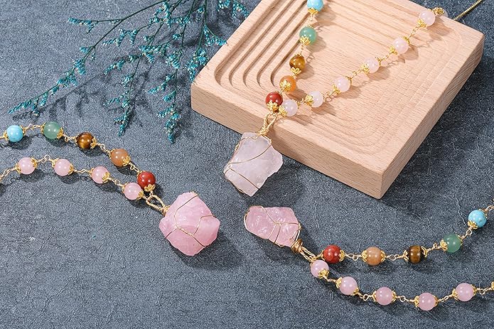 Jovivi Healing Stone Necklaces 7 Chakra Beads Necklace for Women Adjustable 14K Gold Plated Wire Wrapped Raw Quartz Crystal Pendant Necklace Gemstone Jewelry Mothers Day Gift