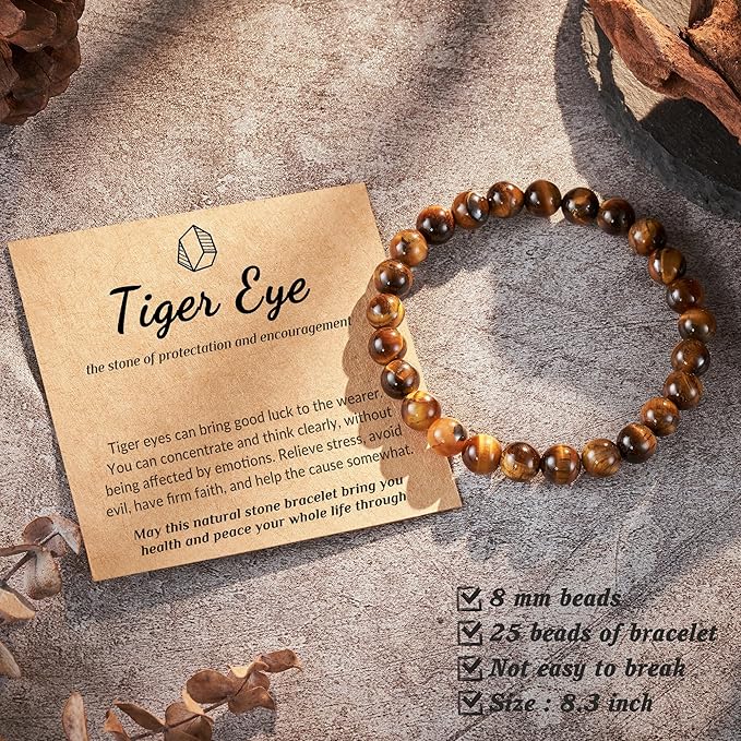 Seyaa Tiger Eye Bracelet, Men Women Stretch Bracelet, Bead Stone Bracelet Valentines Gift for Unisex