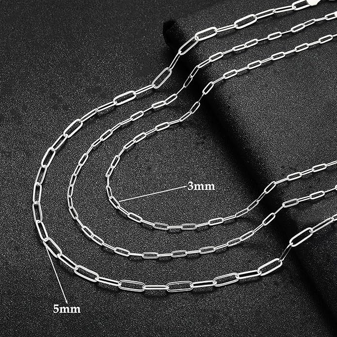 MBW Silver Paperclip Chain Necklace for Women,Dainty Sterling Silver Choker Necklaces for Women Trendy Simple Long Chunky Minimalist Waterproof Link Necklace Jewelry Gifts for Women 16/18/20 in