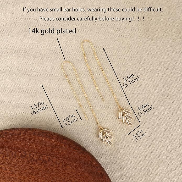 Gold Earrings for Women,Dainty 14k Gold Plated Pearl Drop Earring Dangle Pearl Dangling Earrings for Women Trendy Small Cute Wedding CZ Earring Long Chain Threader Prom Jewelry Gifts