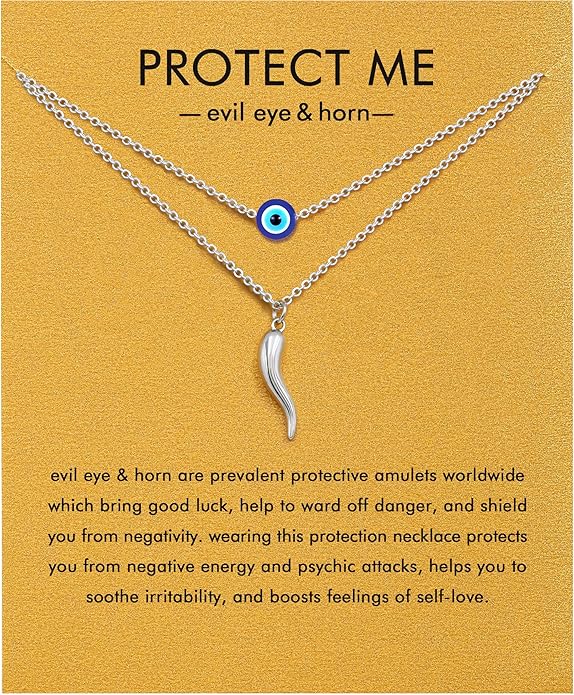 Baydurcan Evil Eye Necklace Italian Horn Necklace for Women Evil Eye Pendant Jewelry (Evil Eye & Horn)