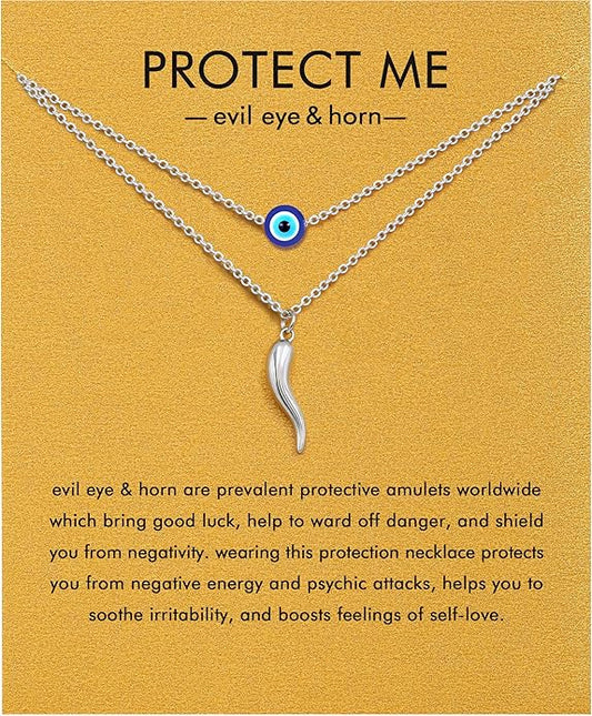 Baydurcan Evil Eye Necklace Italian Horn Necklace for Women Evil Eye Pendant Jewelry (Evil Eye & Horn)
