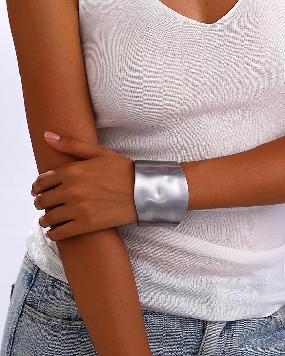 Bangle Bracelets for Women | 14K Gold Plated Trendy Wide Bracelets | Hinged Arm Cuff Bangles Chunky Bracelet for Women