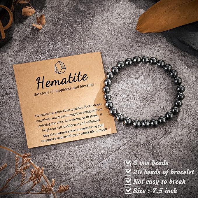Seyaa Hematite Bracelet Natural Stone Beaded Stretch Bracelets Gifts for Men Bracelet