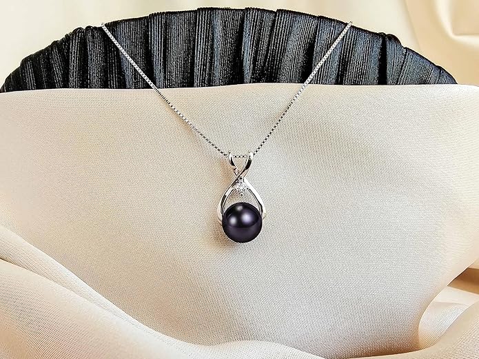 PEARLURA AAA+ 9mm Natural Black pearl necklace for women - Real pearl necklaces for women (18k gold platted 925 sterling Silver)- Wedding anniversary's gift for wife - Luxury birthday gifts for woman - Birthday gift for wife
