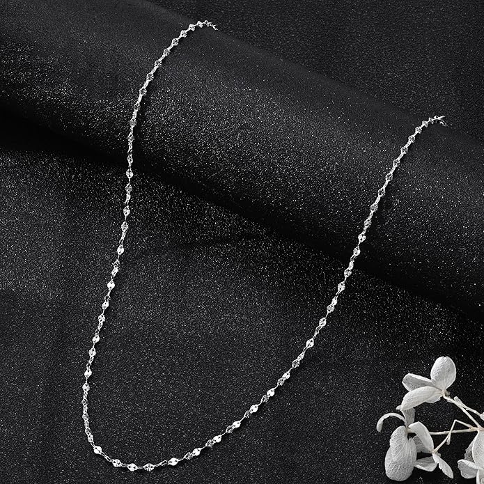 925 Sterling Silver Chain Necklace Link Chain Necklace for Women Simple Dainty 16K Gold Plated Necklace for Women Minimalist Waterproof Silver Necklace Trendy Jewelry Gifts